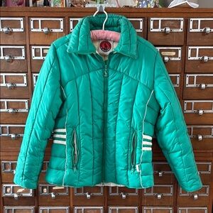 Vintage Puffer Jacket Mountain Goat by White Stag 70’s Green White Stripe Medium